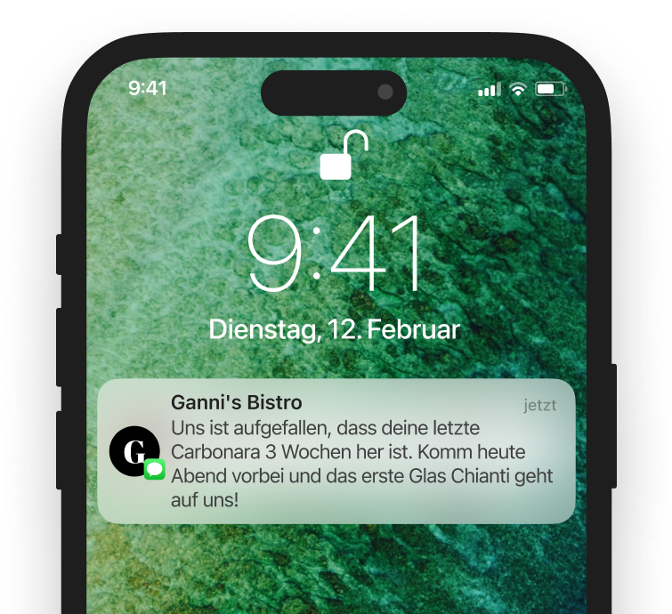 Benachrichtigung über automatisiertes Treueprogramm auf dem Smartphone