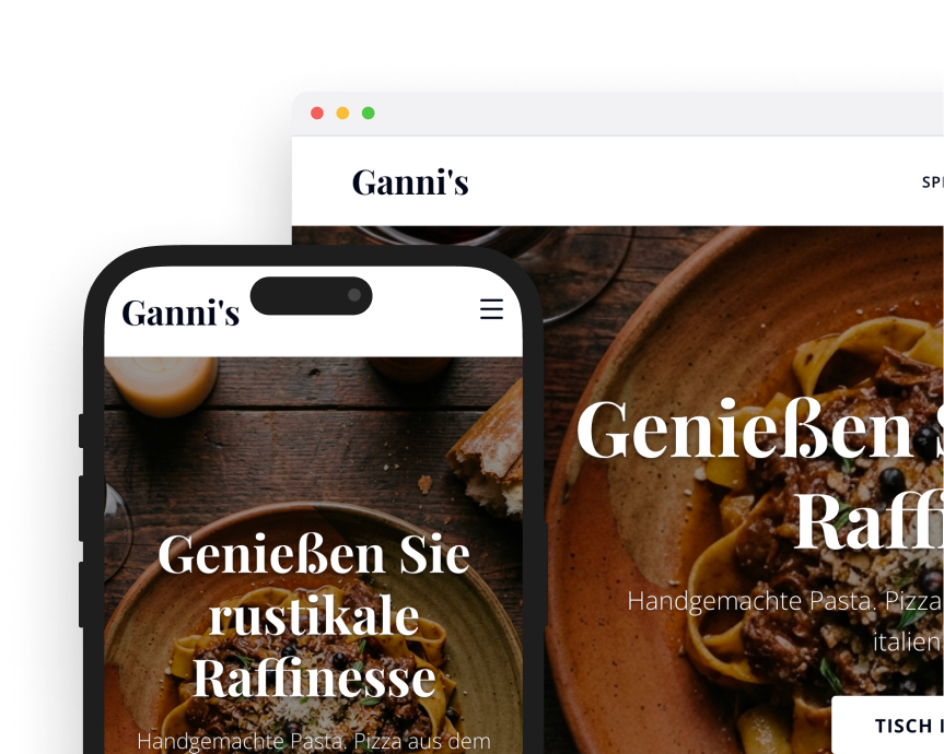 Vorschau einer hochkonvertierenden Restaurant-Website auf Desktop und Mobilgeräten