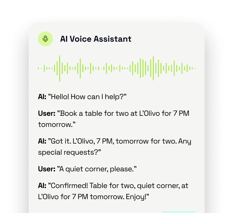 AI Voice Assistant interface handling a reservation