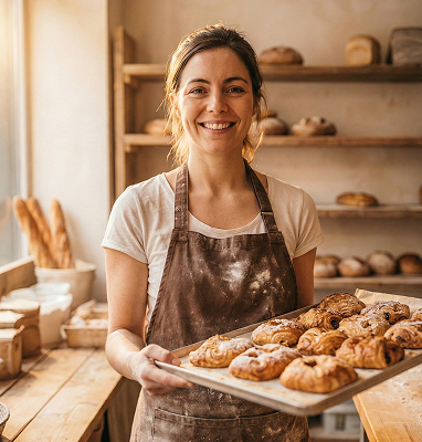 Bäckerei-Besitzer mit frischem Gebäck